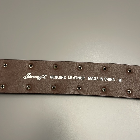 Jimmy’Z Wide Brown Leather Vintage Belt Size 32-34 Brass Studs & Brass Buckle - Picture 7 of 13